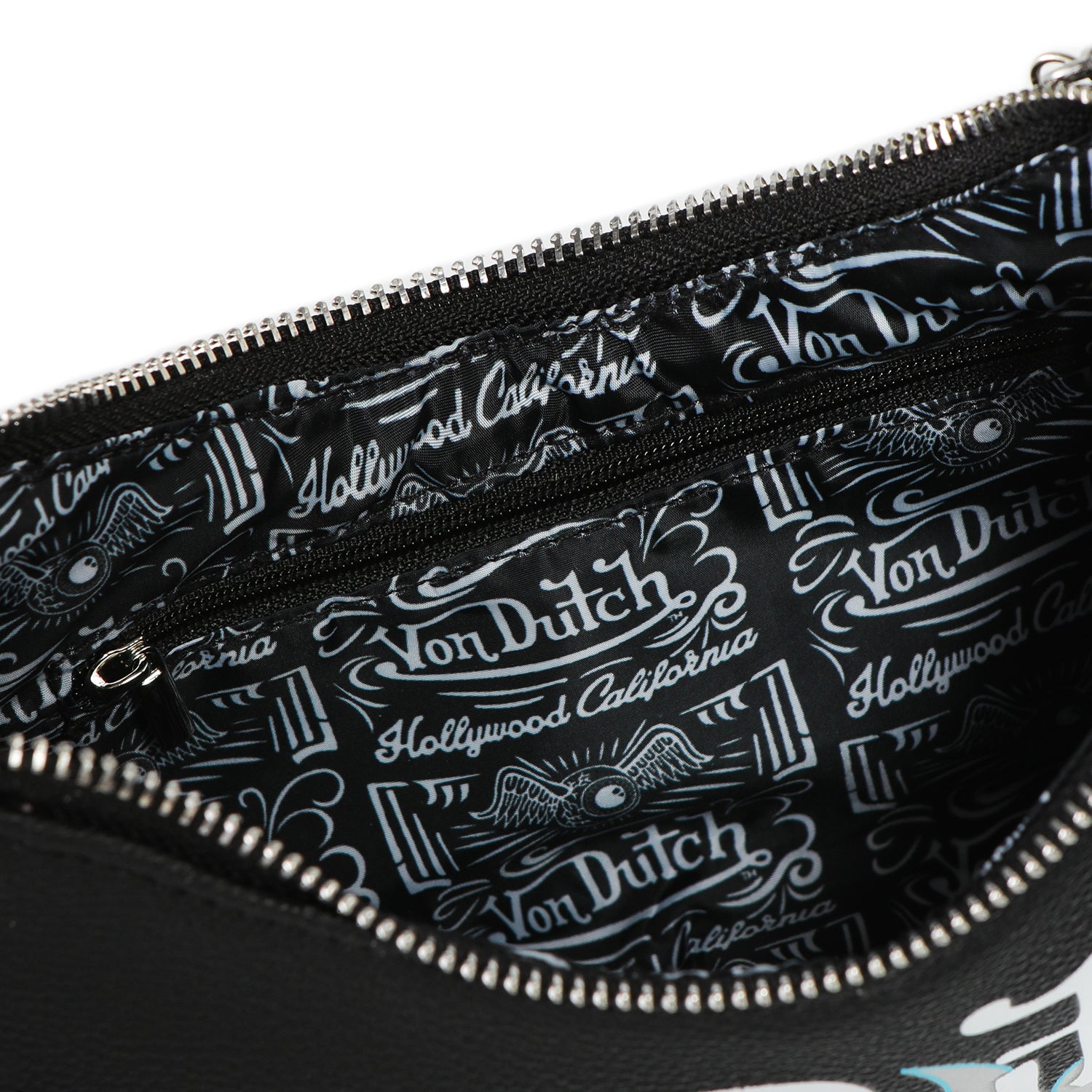 Von Dutch Black Silver Flames Shoulder Bag - Image 5
