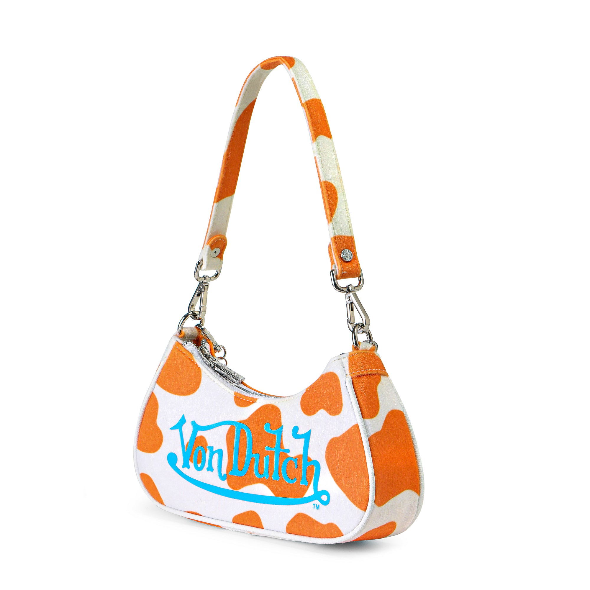 Von Dutch Vegan Pony Hair Orange Cow Print Shoulder Bag - Image 5