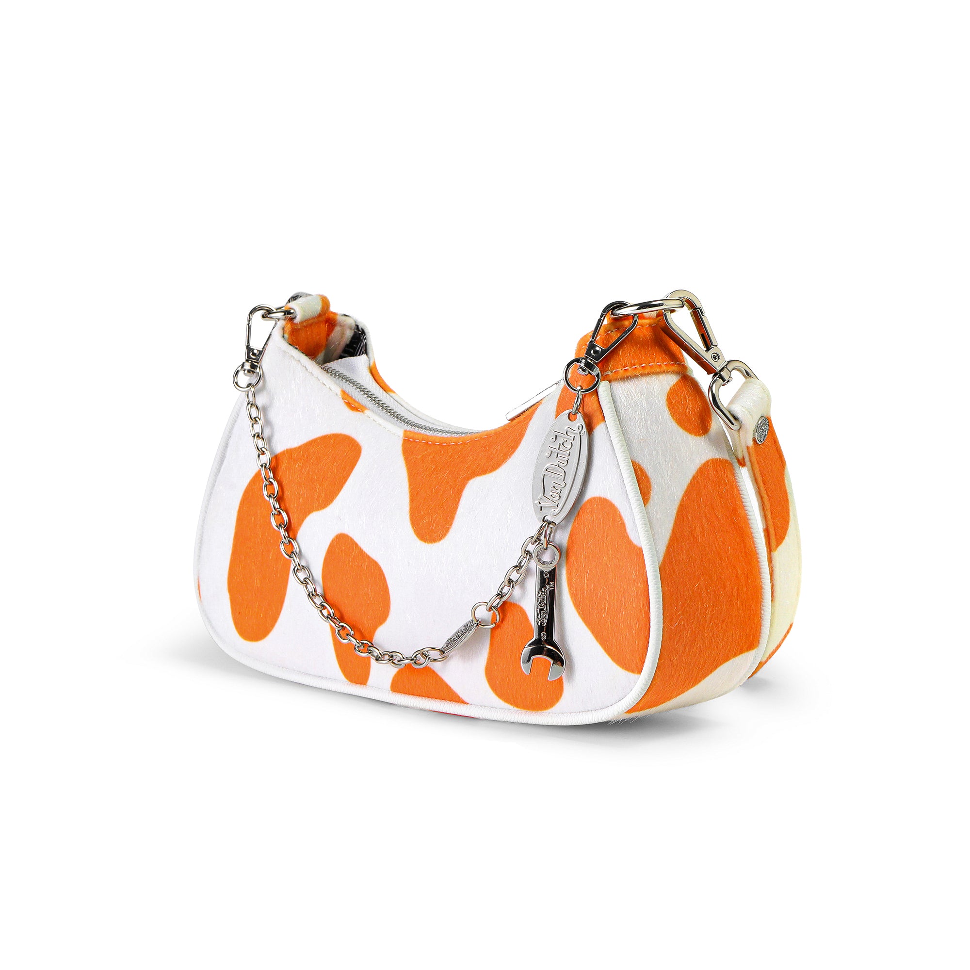 Von Dutch Vegan Pony Hair Orange Cow Print Shoulder Bag - Image 4