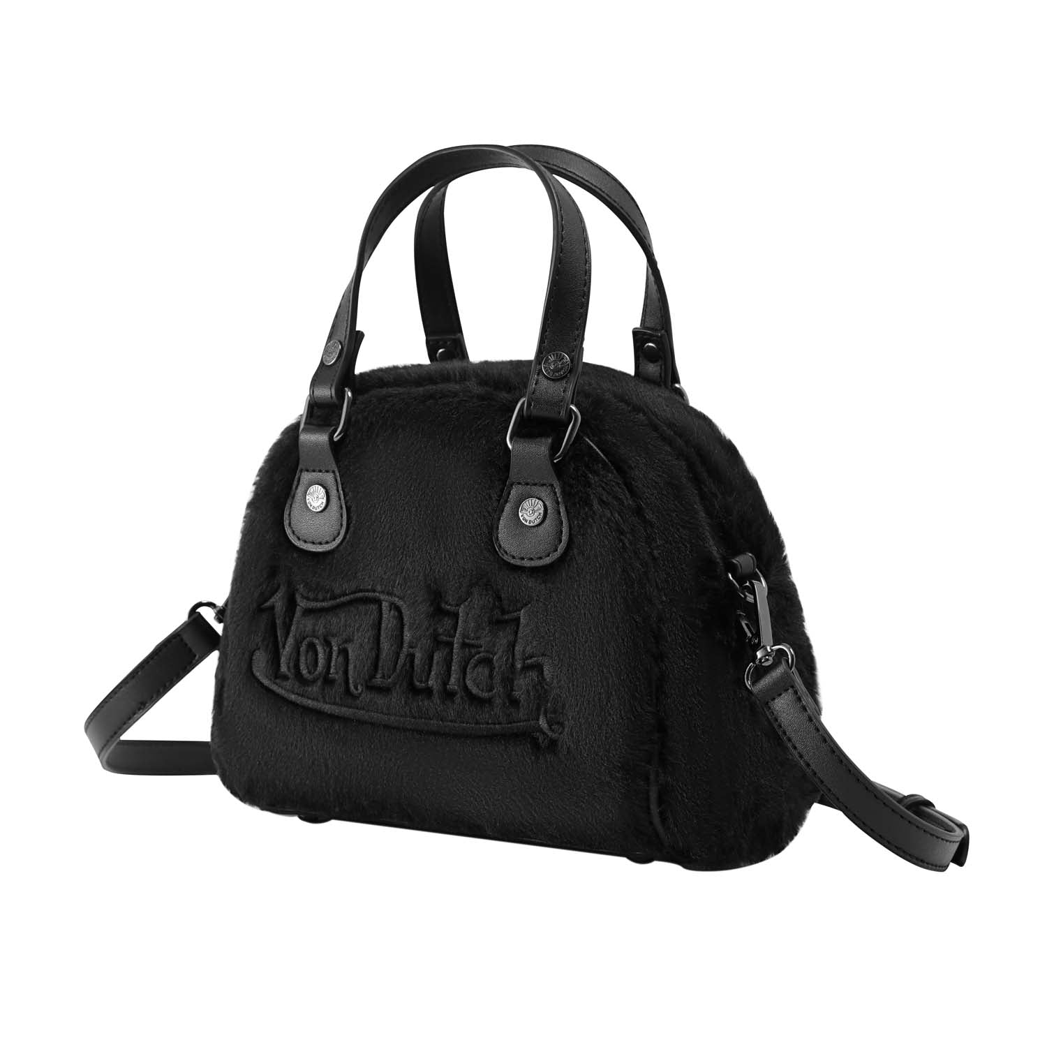 Von Dutch Black Furry Bowling Bag - Image 2