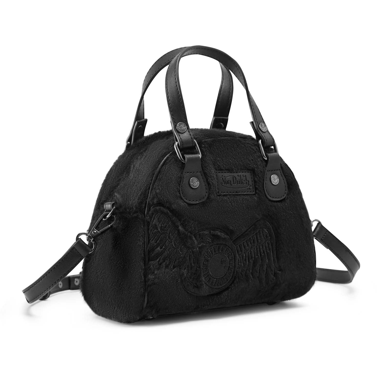 Von Dutch Black Furry Bowling Bag - Image 5
