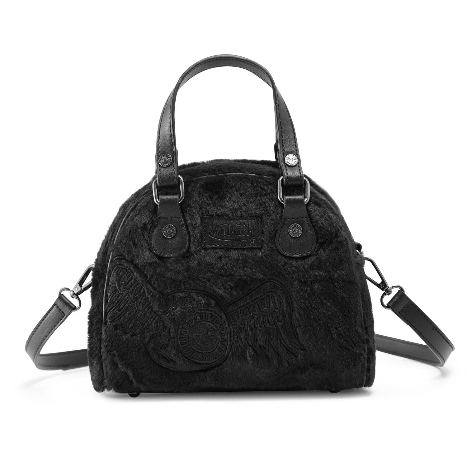 Von Dutch Black Furry Bowling Bag - Image 3
