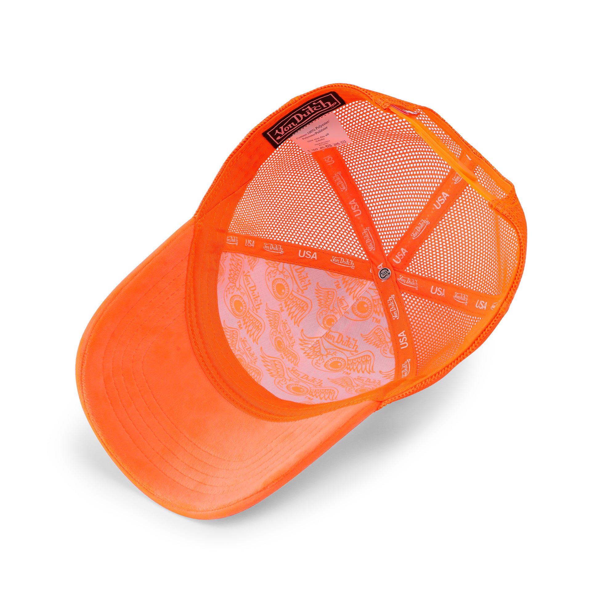 Von Dutch Neon Orange Velvet Trucker Hat - Image 5
