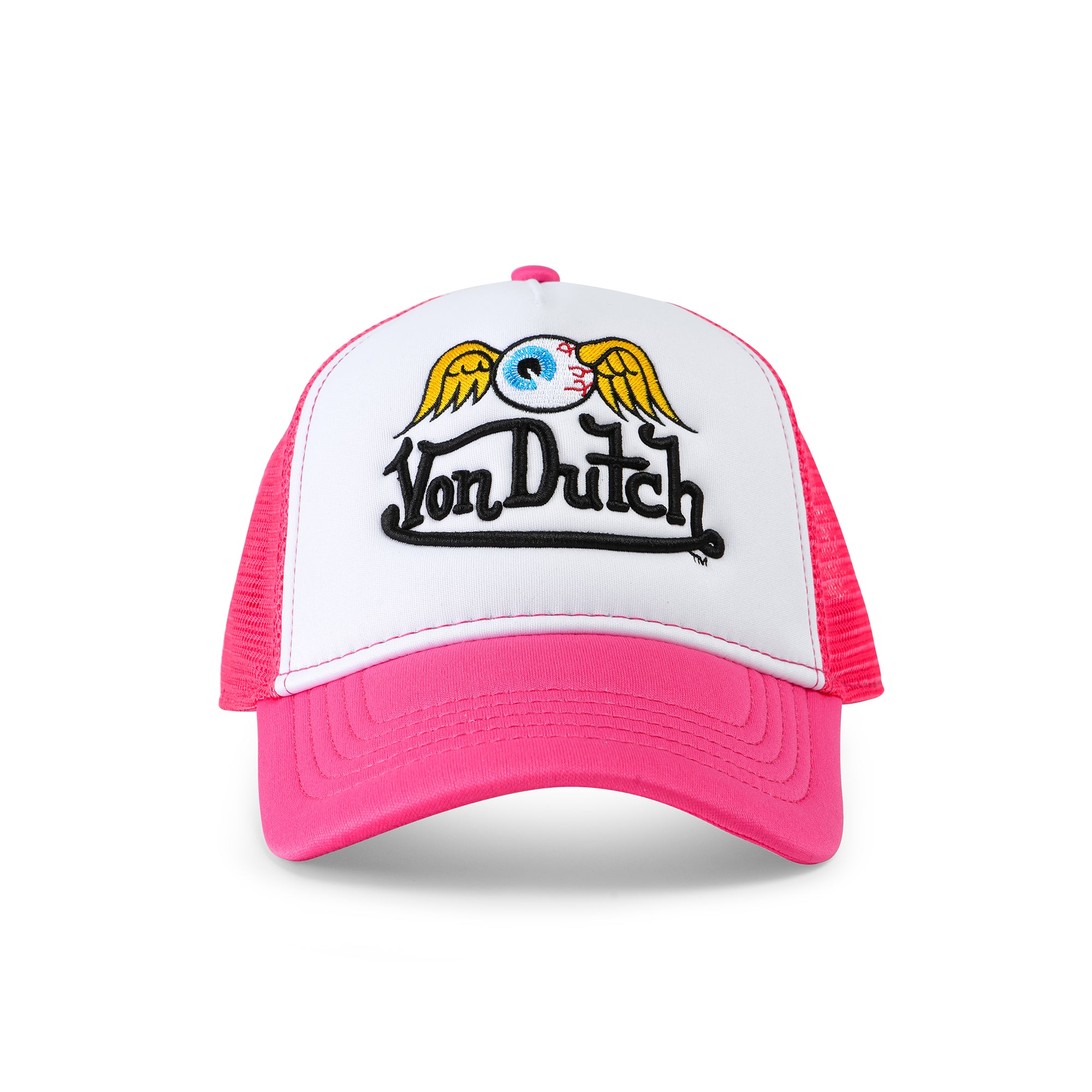 Von Dutch Hot Pink Flying Eyeball Wordmark Trucker Hat - Image 6