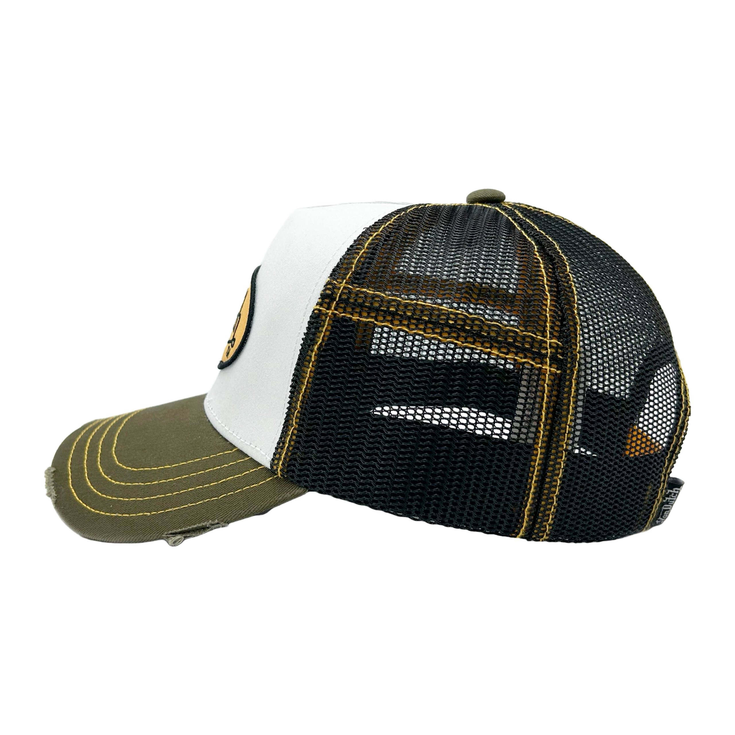 Von Dutch Olive & Yellow Classic Distressed Trucker Hat - Image 2