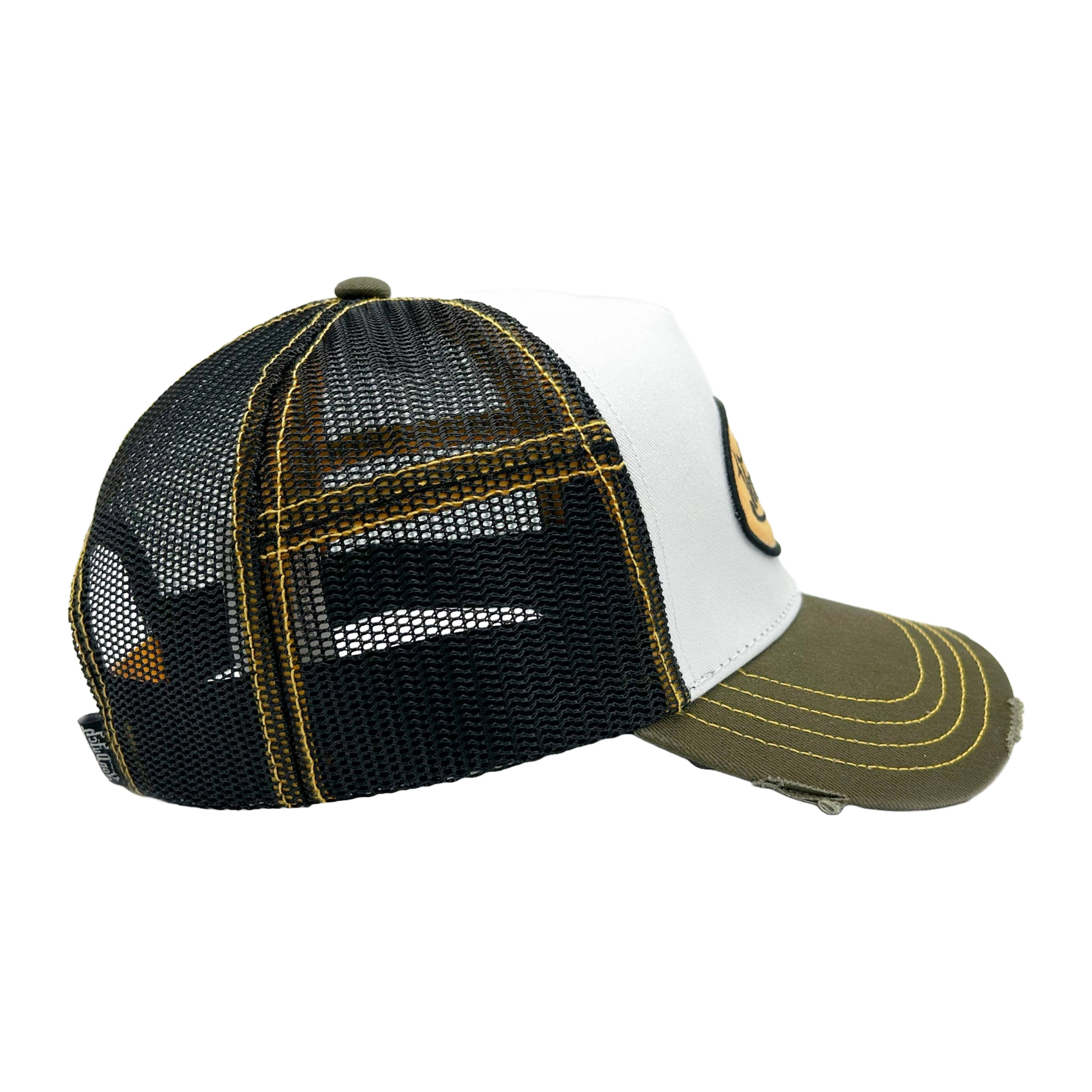 Von Dutch Olive & Yellow Classic Distressed Trucker Hat - Image 3
