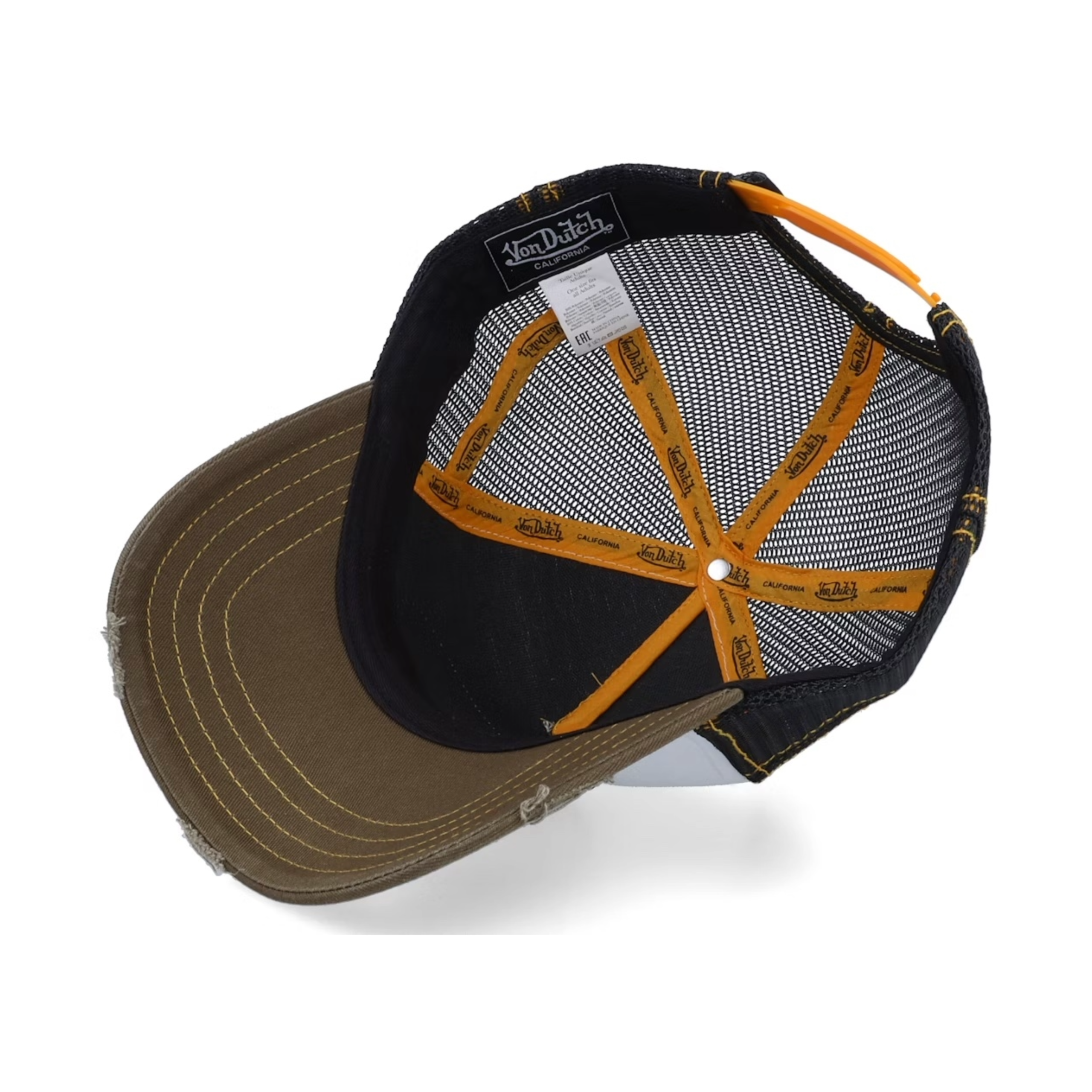 Von Dutch Olive & Yellow Classic Distressed Trucker Hat - Image 5