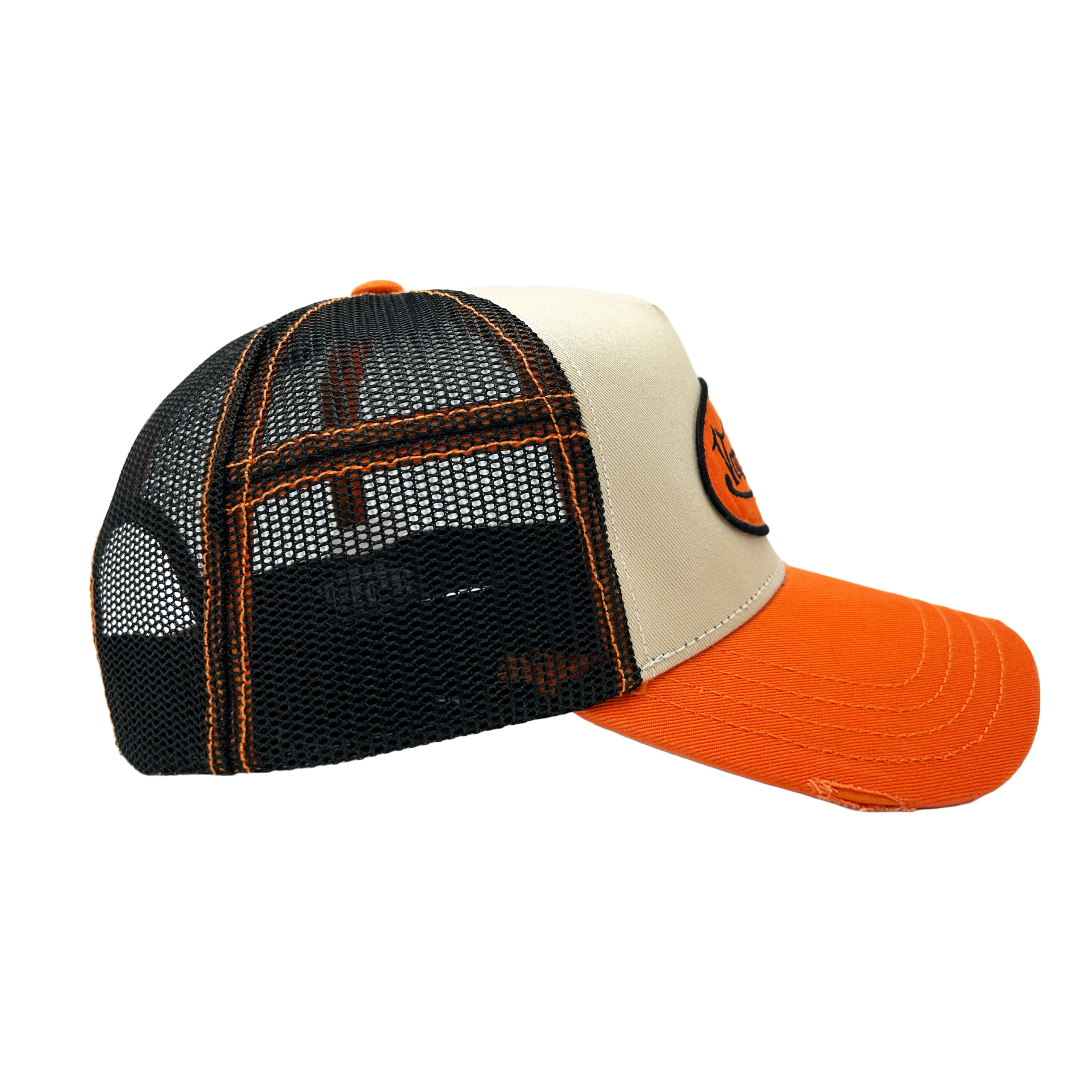 Von Dutch Tan & Orange Classic Distressed Trucker Hat - Image 3