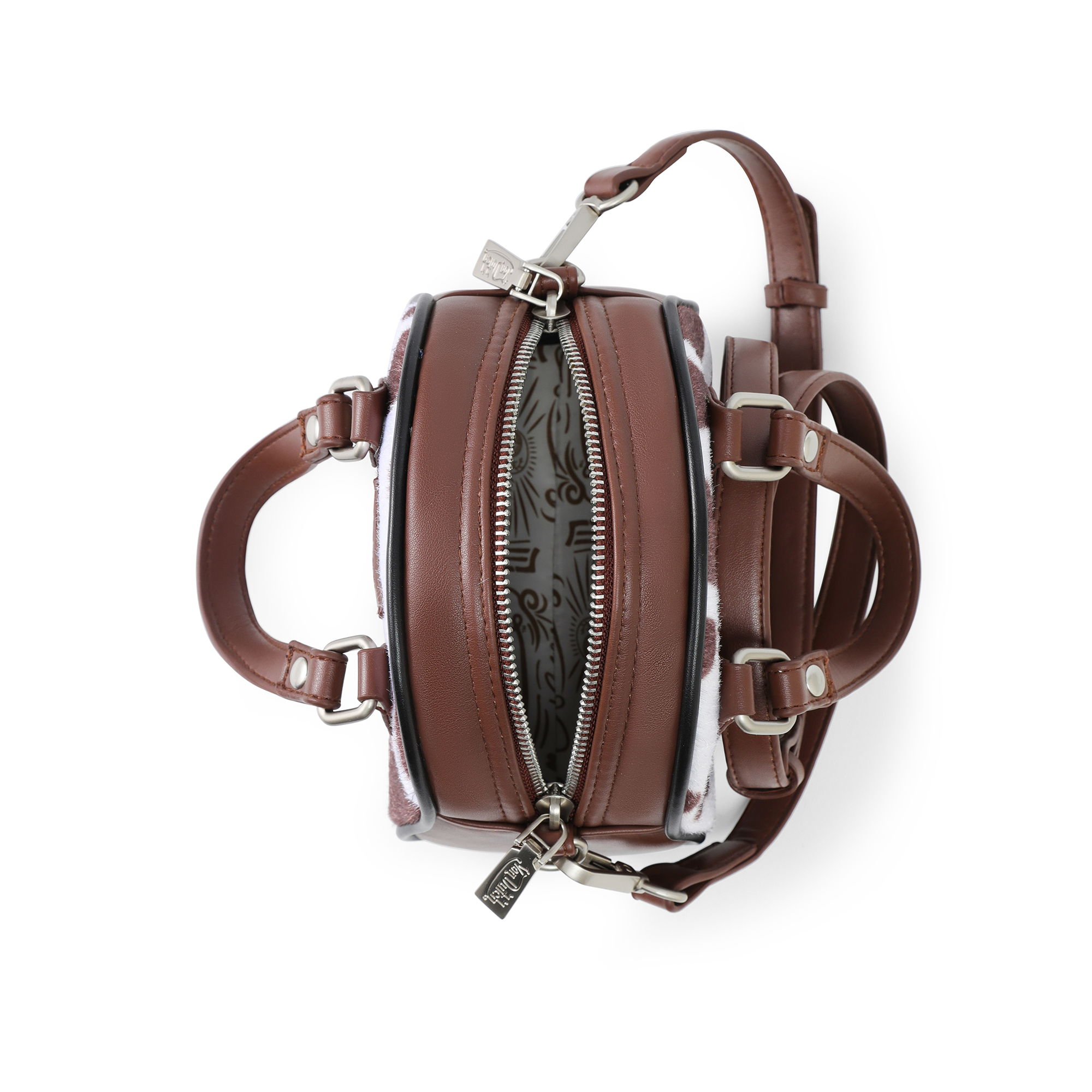 Von Dutch Mini Cow Print Bowling Bag - Brown & White - Image 4