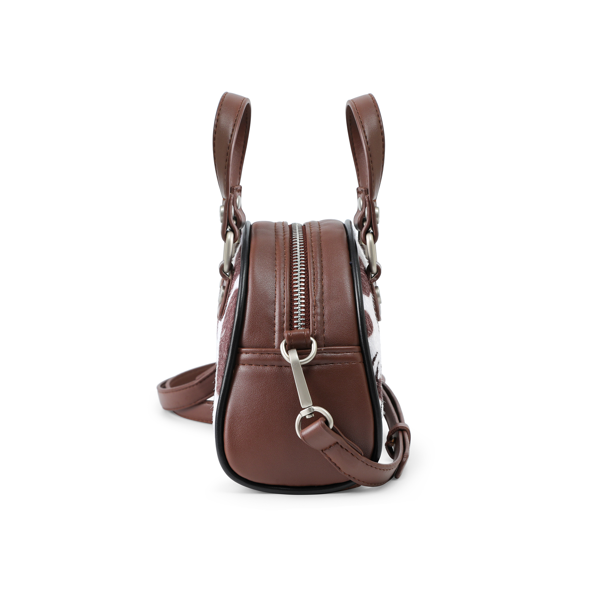 Von Dutch Mini Cow Print Bowling Bag - Brown & White - Image 8