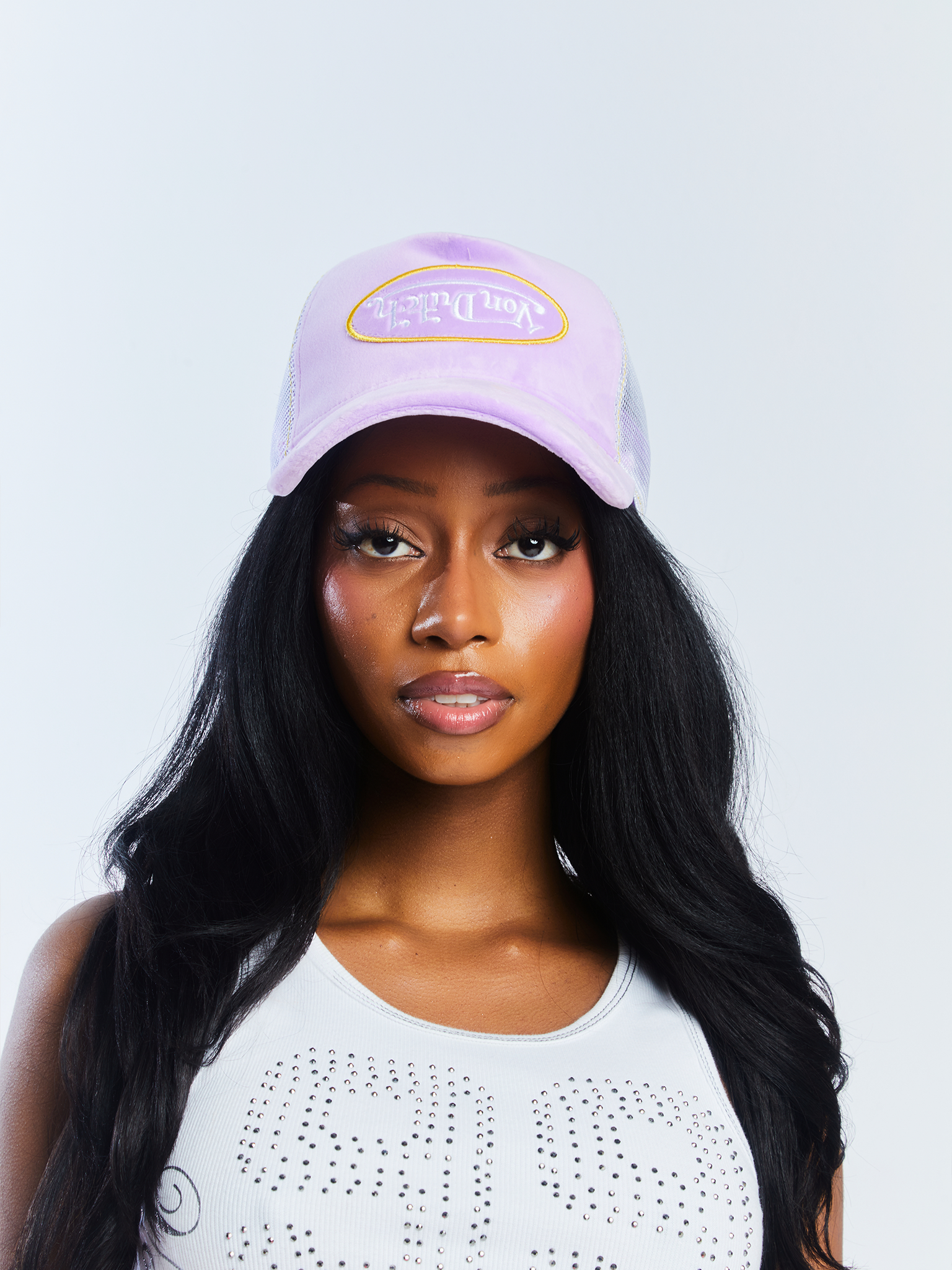 Von Dutch Purple Reverse Logo Velvet Trucker Hat - Image 6