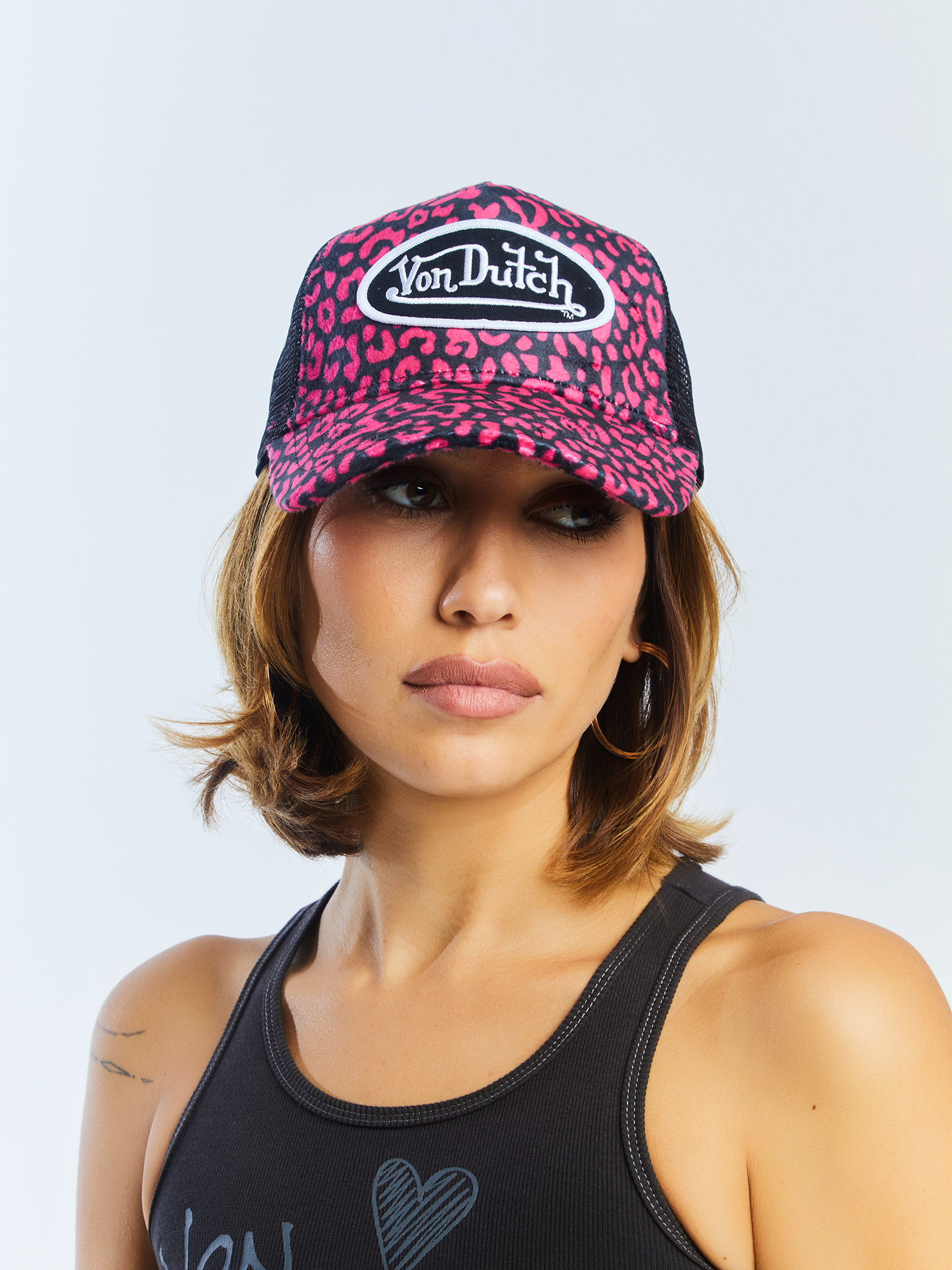 Von Dutch Hot Pink Cheetah Velvet Trucker Hat - Image 5