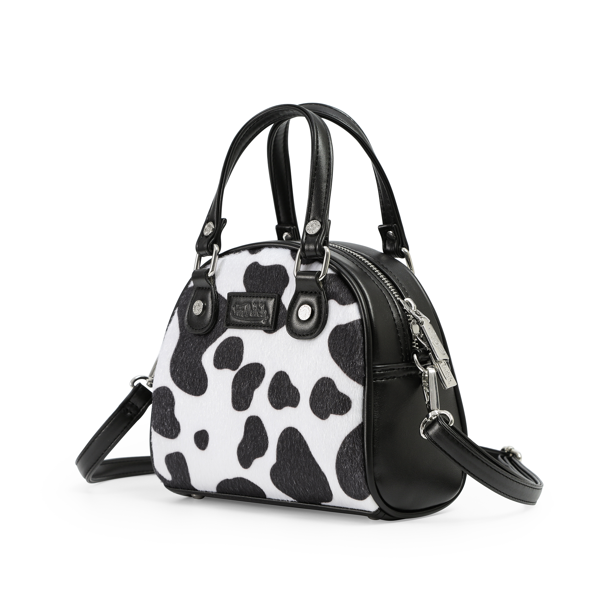 Von Dutch Black & White Cow Print Vegan Pony Hair Bowling Bag - Image 2