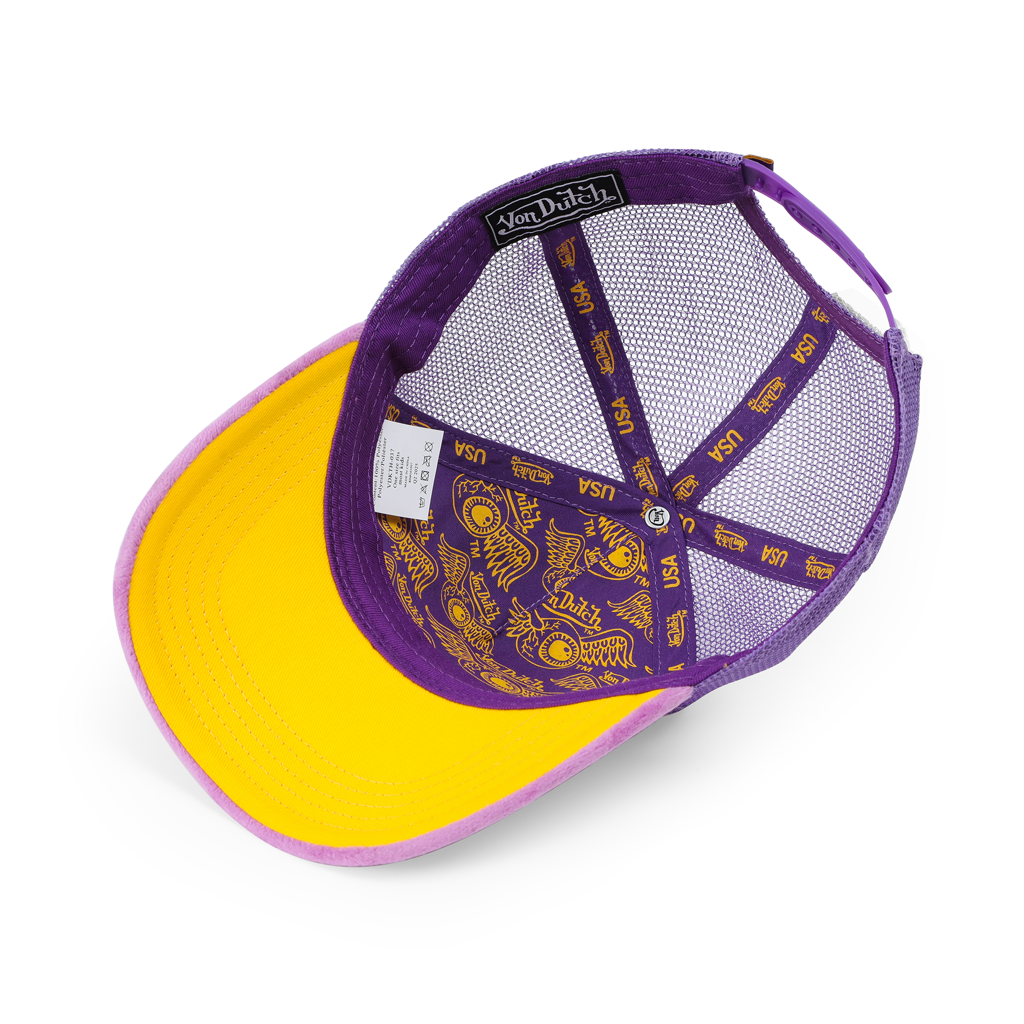 Von Dutch Kids Purple & Yellow Velvet Trucker Hat - Image 4