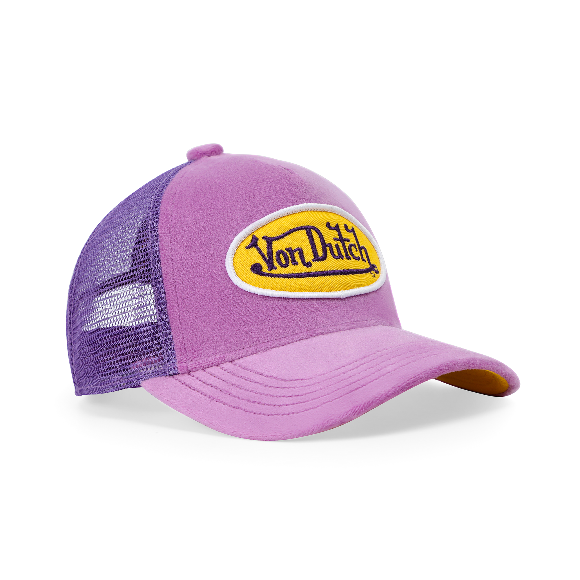 Von Dutch Kids Purple & Yellow Velvet Trucker Hat - Image 3
