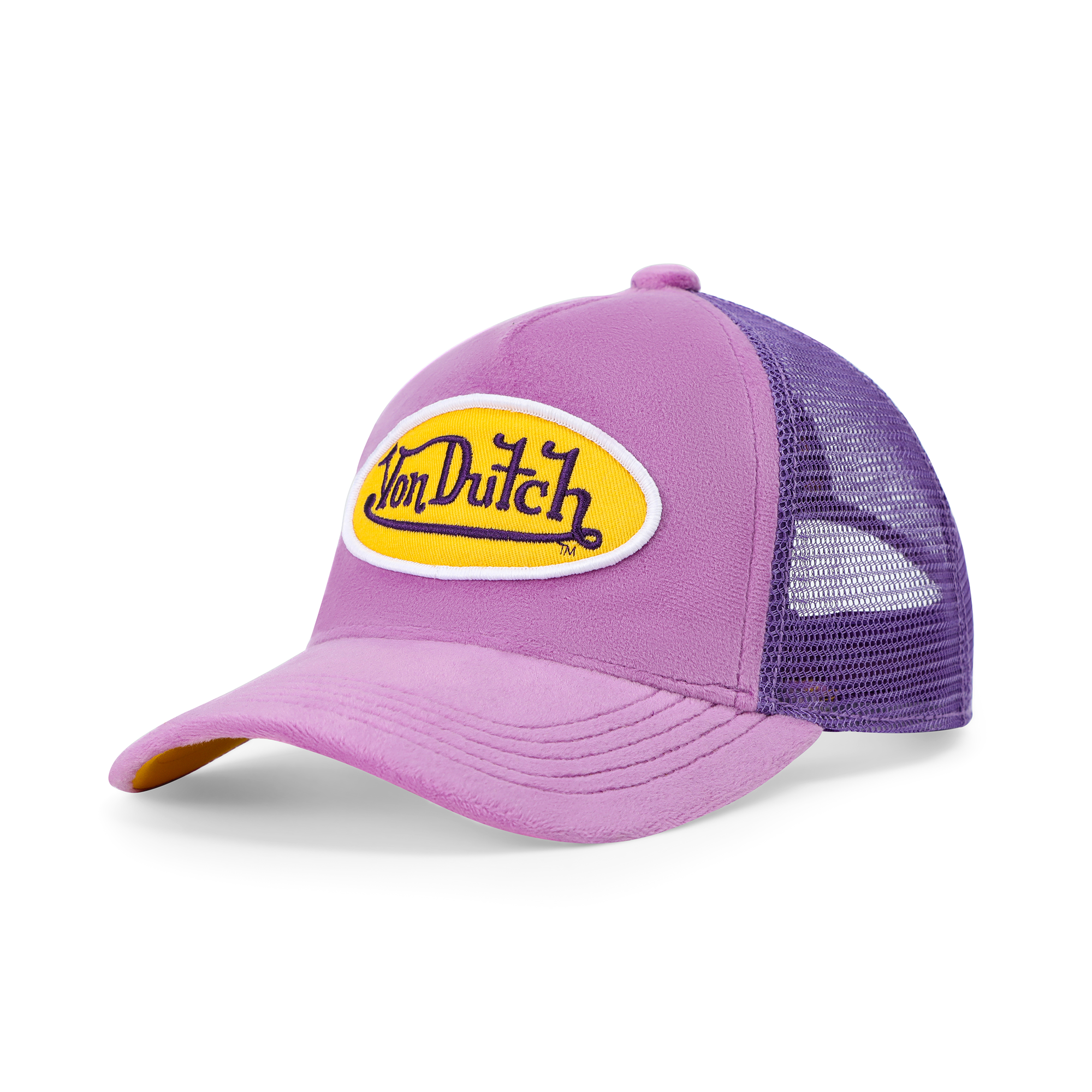 Von Dutch Kids Purple & Yellow Velvet Trucker Hat - Image 7