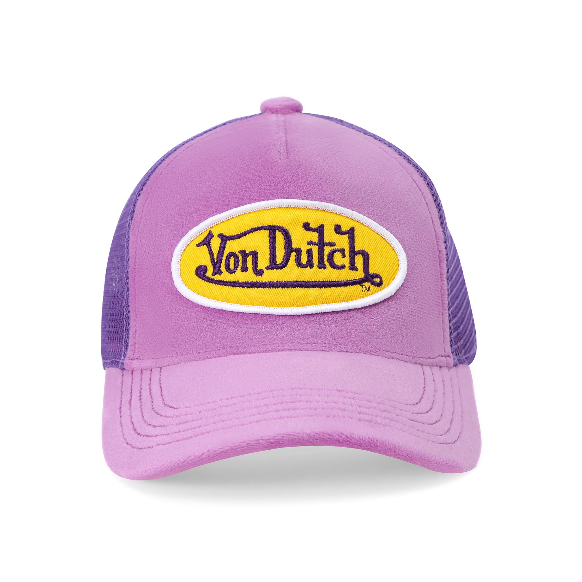 Von Dutch Kids Purple & Yellow Velvet Trucker Hat - Image 8